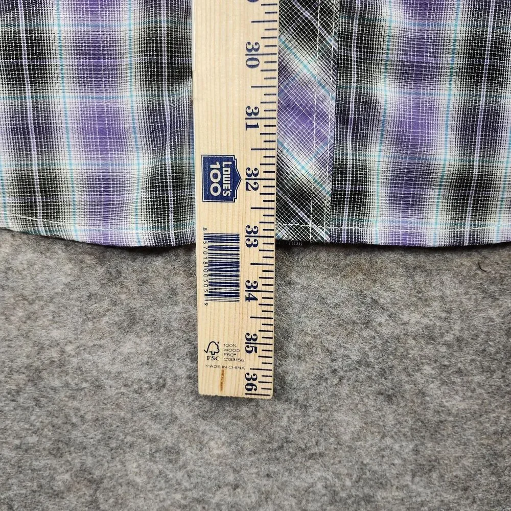 Wrangler Shirt Men XL Western Fashion Pearl Snap Purple Plaid Short‎ Sleeve